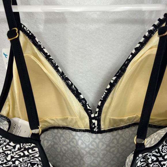 NEW Fit 4 Ur Tummy Tankini Swim Top Peplum Tier Black Built in Bra Womens Sz 12 - Picture 8 of 10